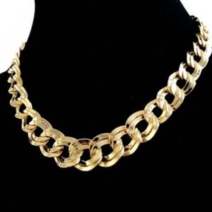 MONET Vintage 1980’s Gold Double  Link Curb Chain Collar Necklace & Bracelet Set